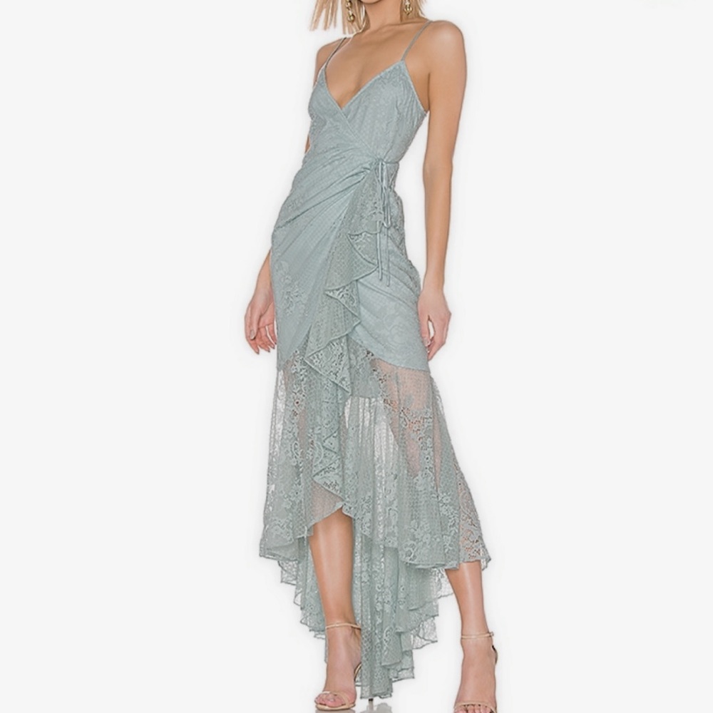 Blue lace wedding guest dress